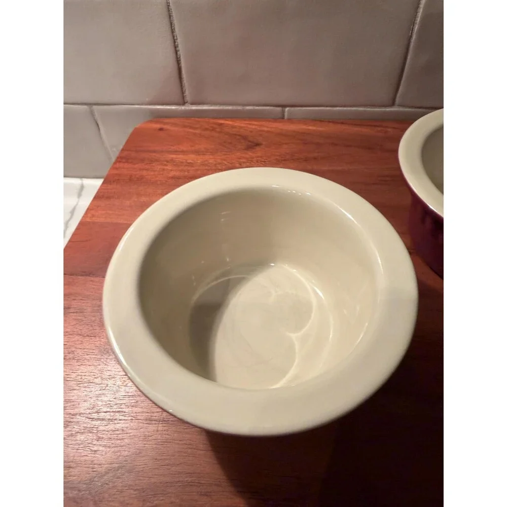Vintage KitchenAid Ceramic Ramekins Maroon Cream Set of 2 Baking Dishes